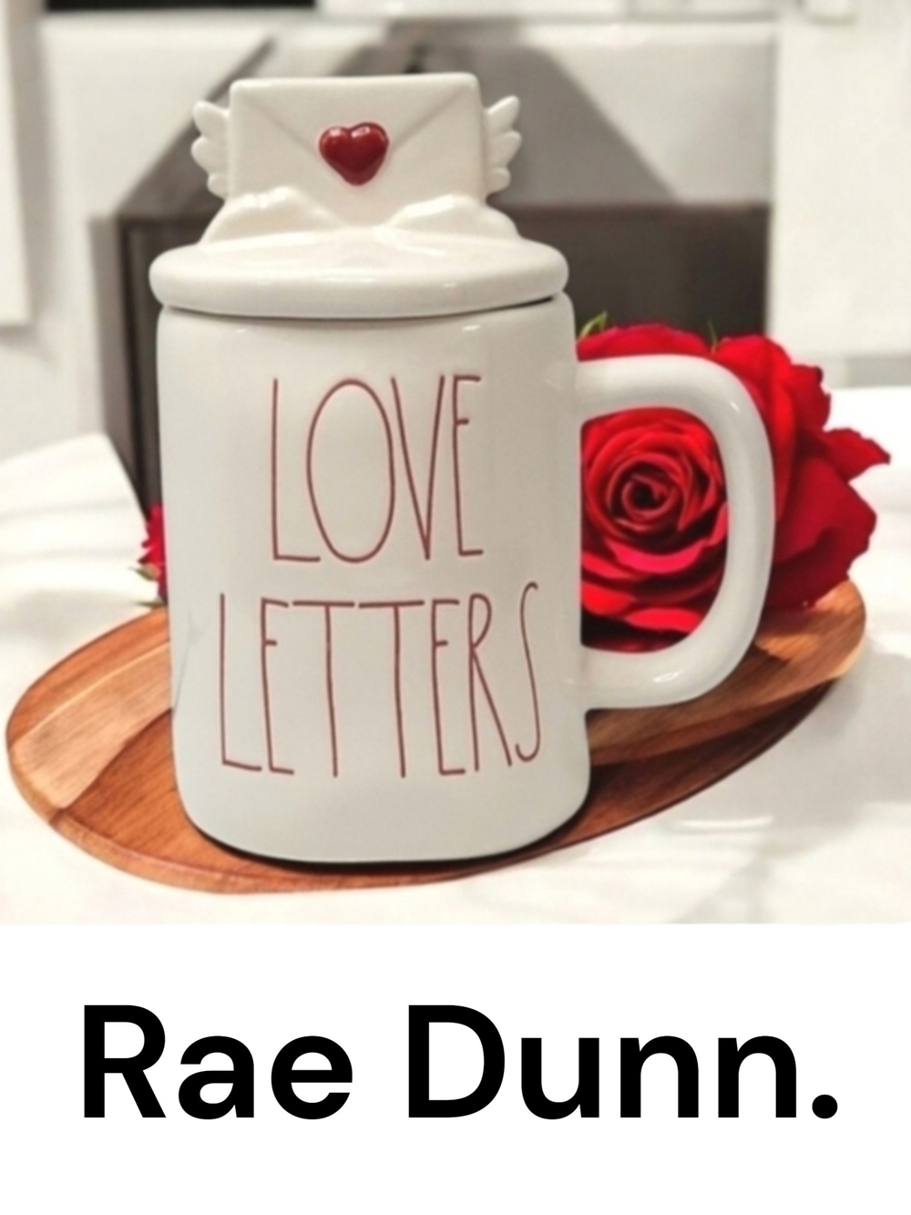 Rae Dunn 'Love Letters' White Ceramic Mug with Lid